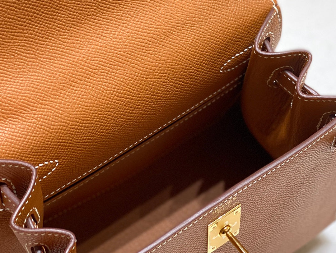 KELLY MINI 20 BAG IN BRONZE BROWN CALFSKIN WITH GOLD HARDWARE (MADE-TO-ODER)