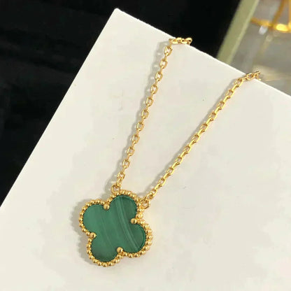 [⭐JeweliWhal]CLOVER 15MM MALACHITE SINGLE FLOWER  NECKLACE