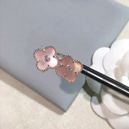[⭐JeweliWhal]CLOVER MEDIUM 1 MOTIFS  PINK MOP DIAMOND EARRINGS