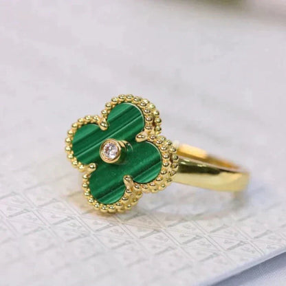 [⭐JeweliWhal]CLOVER MALACHITE RING GOLD DIAMOND
