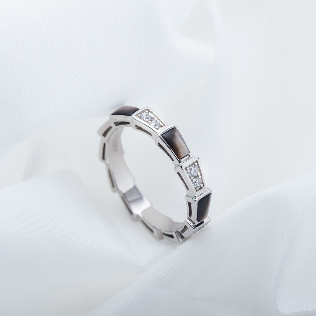 [⭐JeweliWhal]SERPENTI RING SILVER  DIAMOND BLACK MOP 3MM