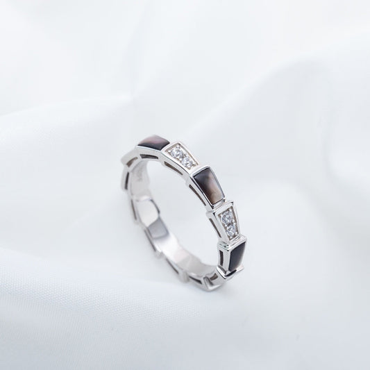 [⭐JeweliWhal]SERPENTI RING SILVER  DIAMOND BLACK MOP 3MM