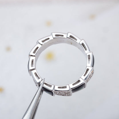 [⭐JeweliWhal]SERPENTI RING SILVER DIAMOND BLACK MOP 4MM