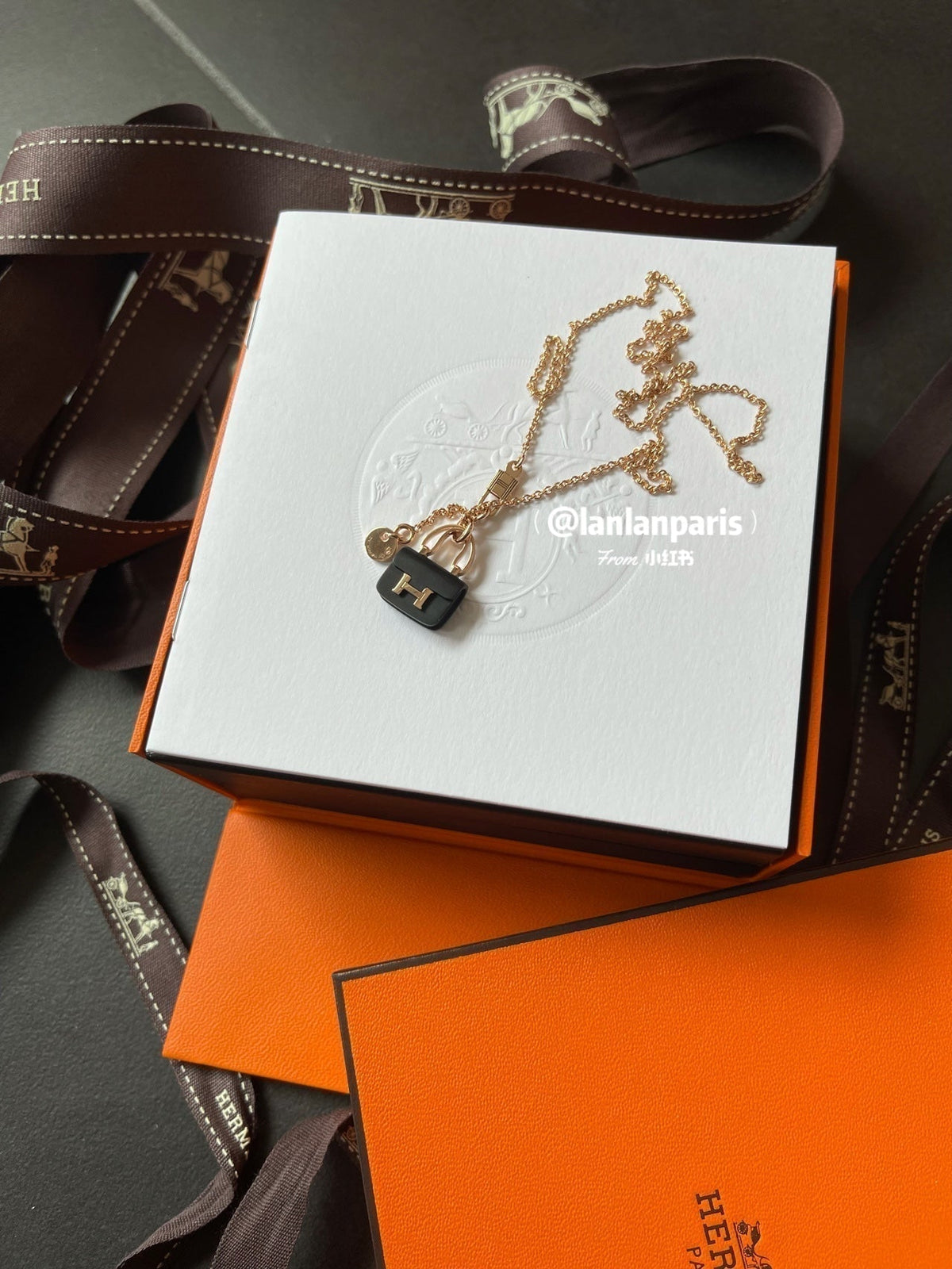 [⭐JeweliWhal]CONSTANCE BLACK PEDANT PINK GOLD NECKLACE