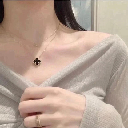 [⭐JeweliWhal]CLOVER 15MM BLACK ONYX SINGLE FLOWER NECKLACE