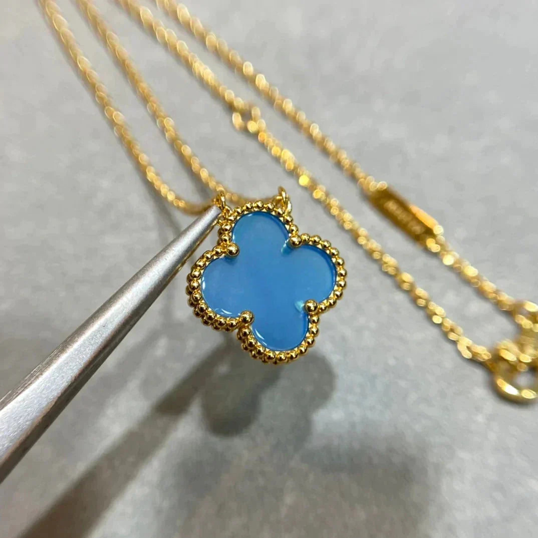[⭐JeweliWhal]CLOVER 15MM BLUE AGATE NECKLACE
