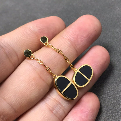 [⭐JeweliWhal]CHAINE VERSO BLACK CERAMIC SILVER EARRINGS