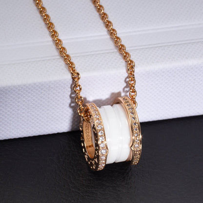[⭐JeweliWhal]ZERO 1 WHITE CERAMIC PINK GOLD DIAMOND NECKLACE