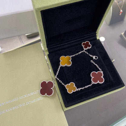 [⭐JeweliWhal]CLOVER 5 MOTIFS SIVLER CARNELIAN TIGER EYE BRACELET