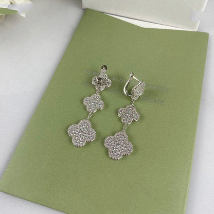 [⭐JeweliWhal]CLOVER 3 MOTIF DIAMOND SILVER DROP EARRINGS