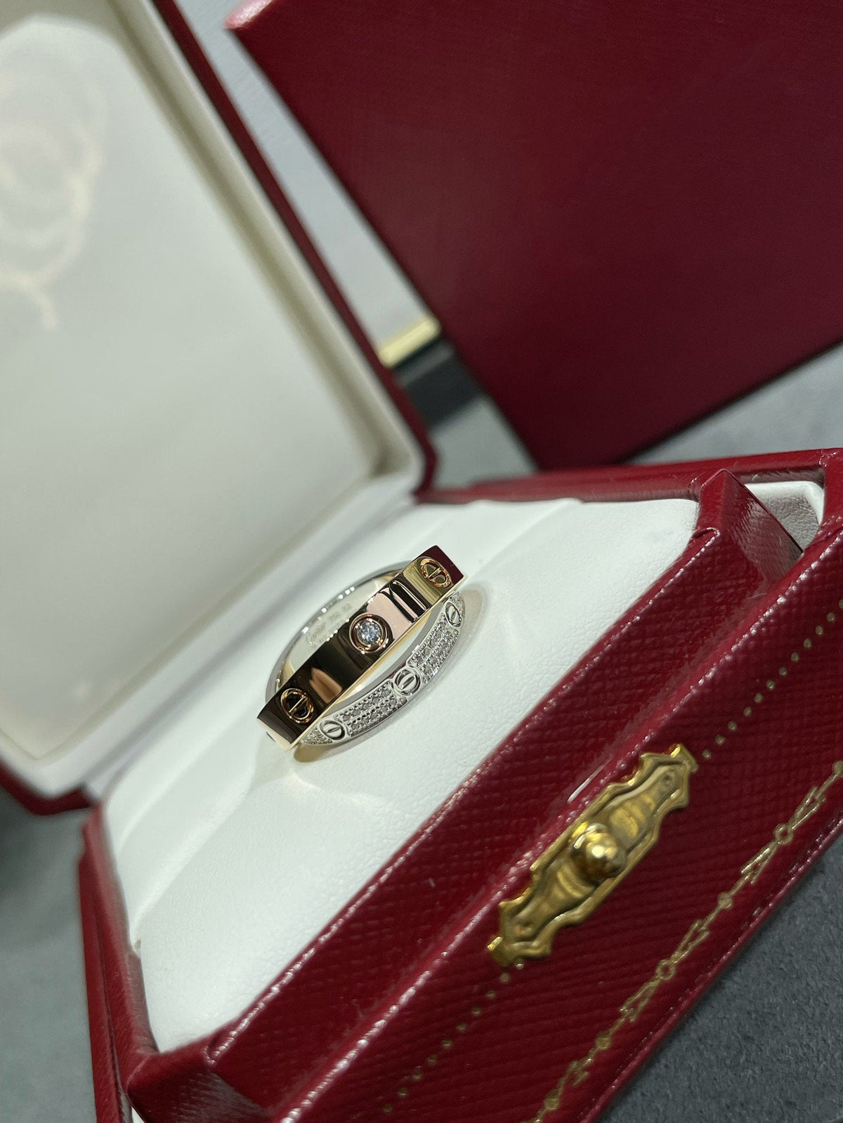 [⭐JeweliWhal]LOVE PINK GOLD SILVER DIAMOND DOUBLE RING