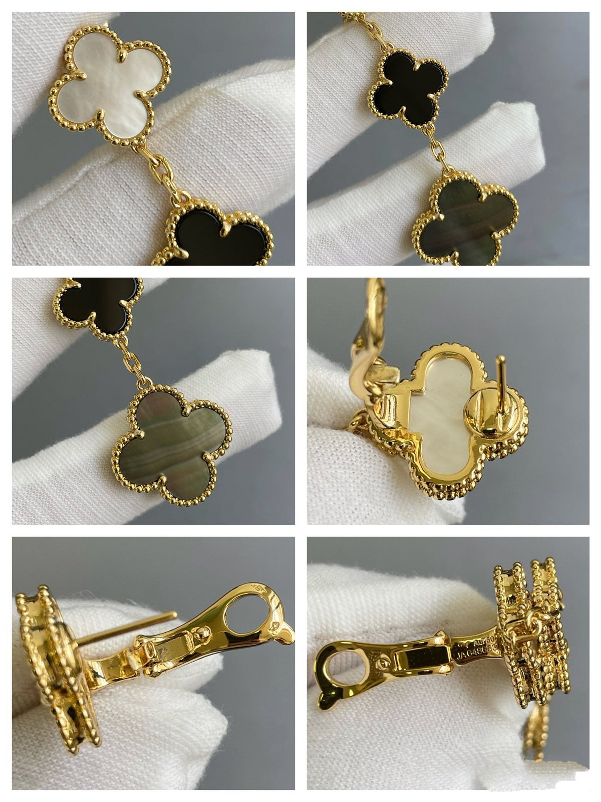 [⭐JeweliWhal]CLOVER 3 MOTIF MOP ONYX DARK MOP PINK GOLD EARRINGS