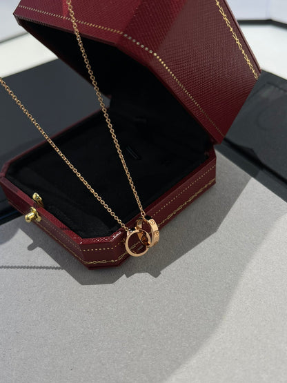 [⭐JeweliWhal]LOVE NECKLACE DOUBLE RING PINK GOLD