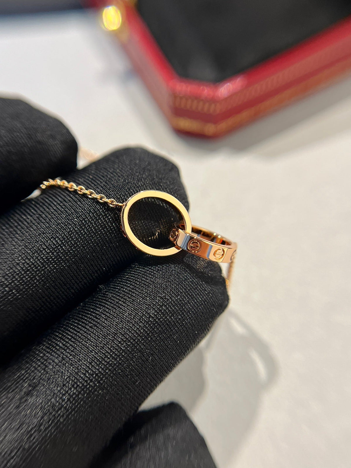 [⭐JeweliWhal]LOVE NECKLACE DOUBLE RING PINK GOLD