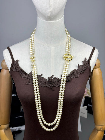 [⭐JeweliWhal]25K Pencil Double C Double-Layer Pearl Sweater Chain
