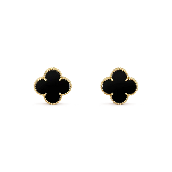 [⭐JeweliWhal]CLOVER MEDIUM 1 MOTIFS  ONYX STUD EARRINGS