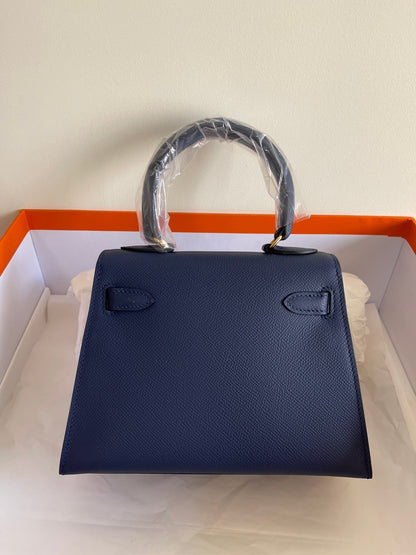 KELLY MINI 20 BAG IN NAVY BLUE CALFSKIN WITH GOLD HARDWARE (MADE-TO-ODER)
