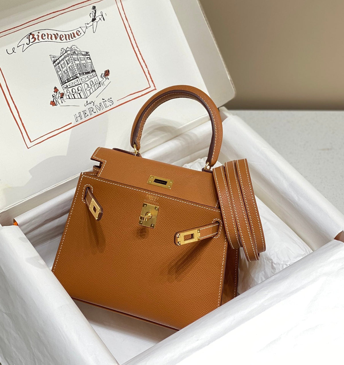 KELLY MINI 20 BAG IN BRONZE BROWN CALFSKIN WITH GOLD HARDWARE (MADE-TO-ODER)