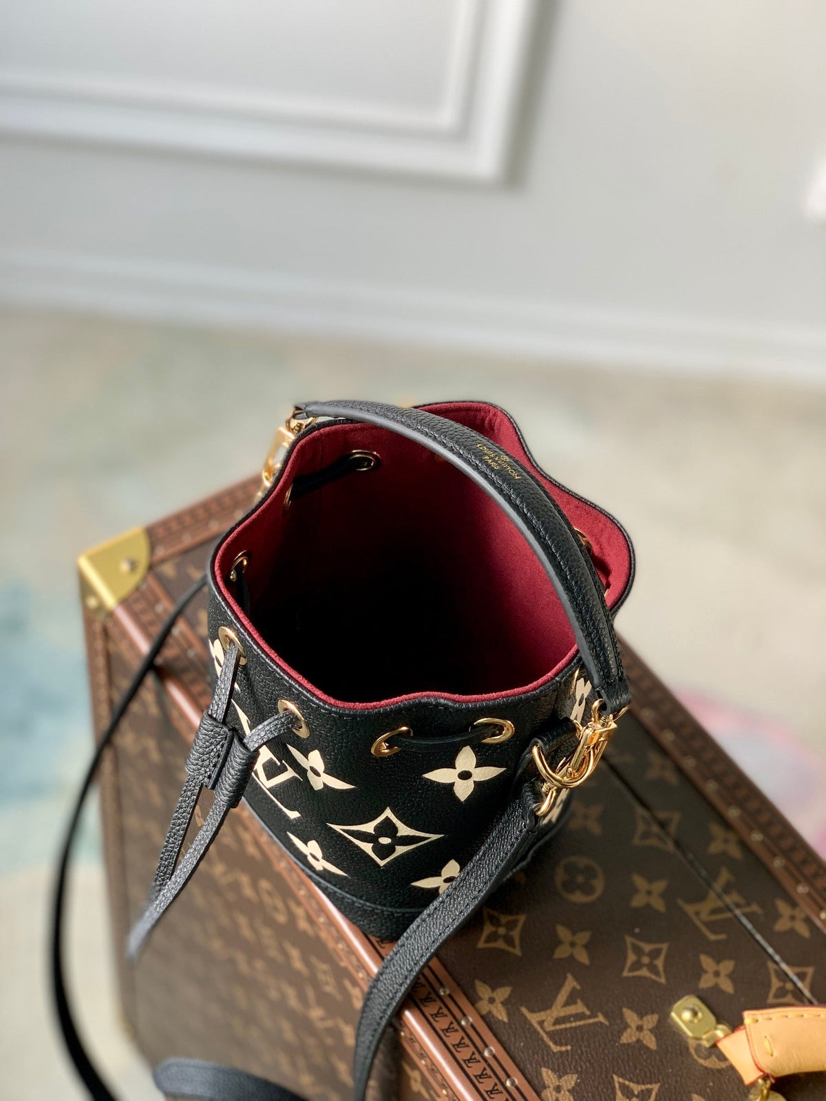 NANO NOÉ 16 IN BLACK BEIGE BICOLOR MONOGRAM EMPREINTE CALFSKIN