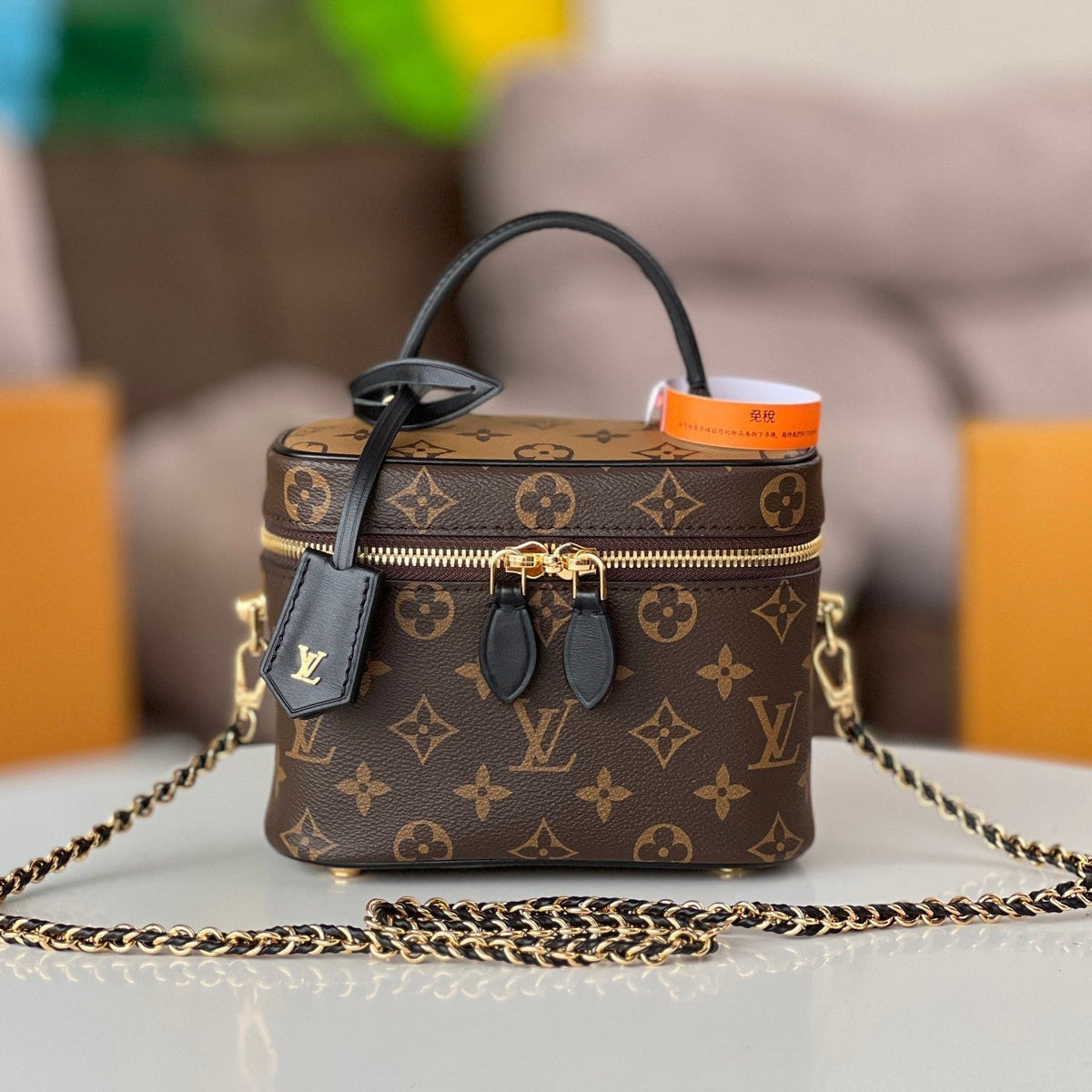 LV 25S VANITY 19 IN DARK BROWN MONOGRAM COATED CANVAS LEATHER TRIM BLACK