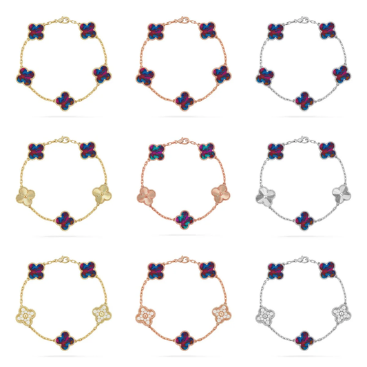 [⭐JeweliWhal]CLOVER 5 MOTIF COLOR GEMSTONES BRACELET COLLECTION