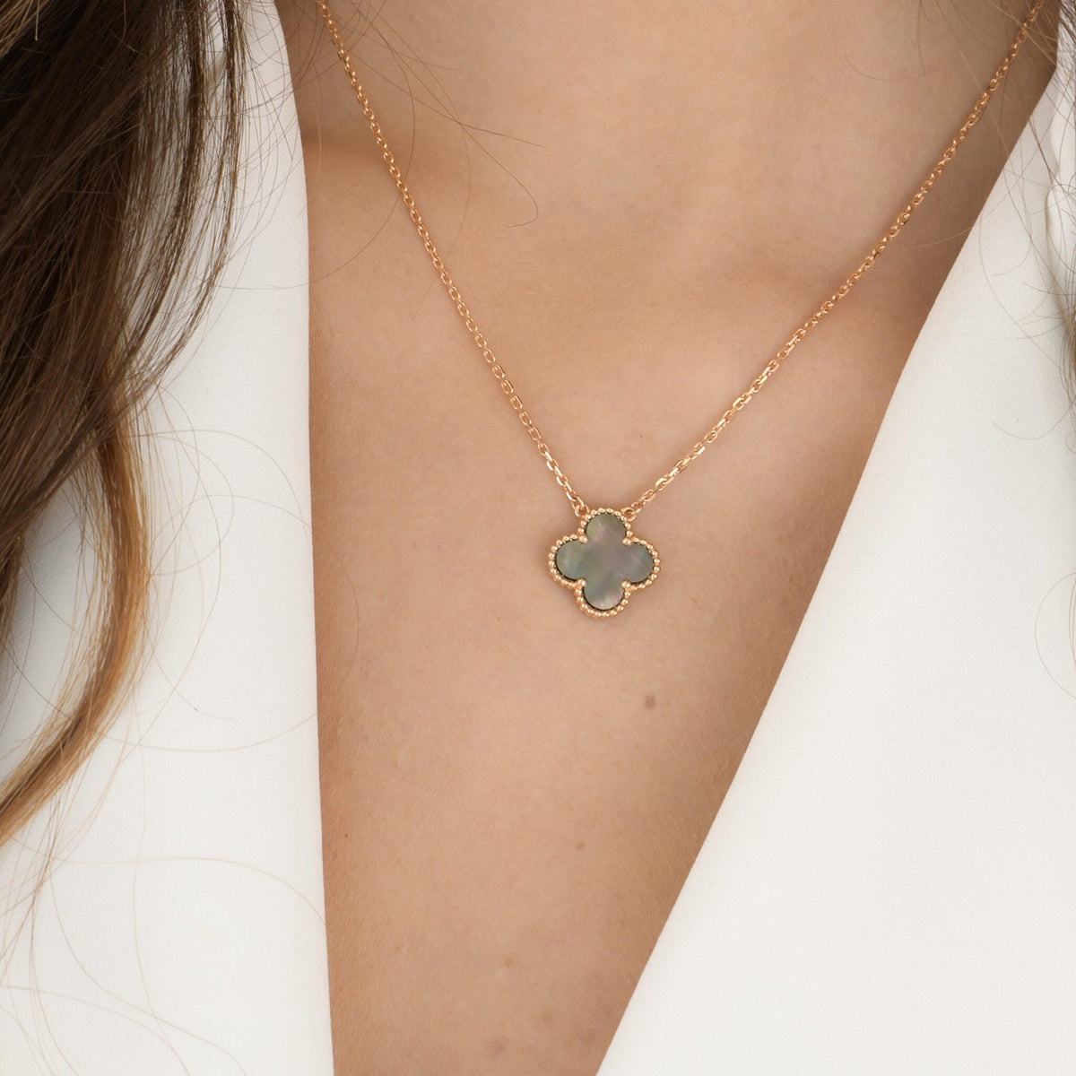 [⭐JeweliWhal]CLOVER 15MM  GRAY MOTHER OF PEARL NECKLACE