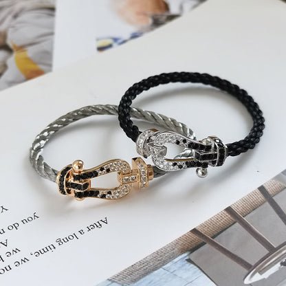 [⭐JeweliWhal]FORCE LARGE HORSESHOE BLACK WHITE DIAMOND BRACELET ROSE GOLD