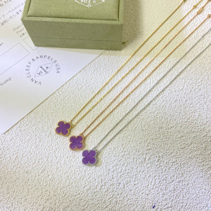[⭐JeweliWhal Jewelry]CLOVER 15MM  PURPLE VIOLET NECKLACE