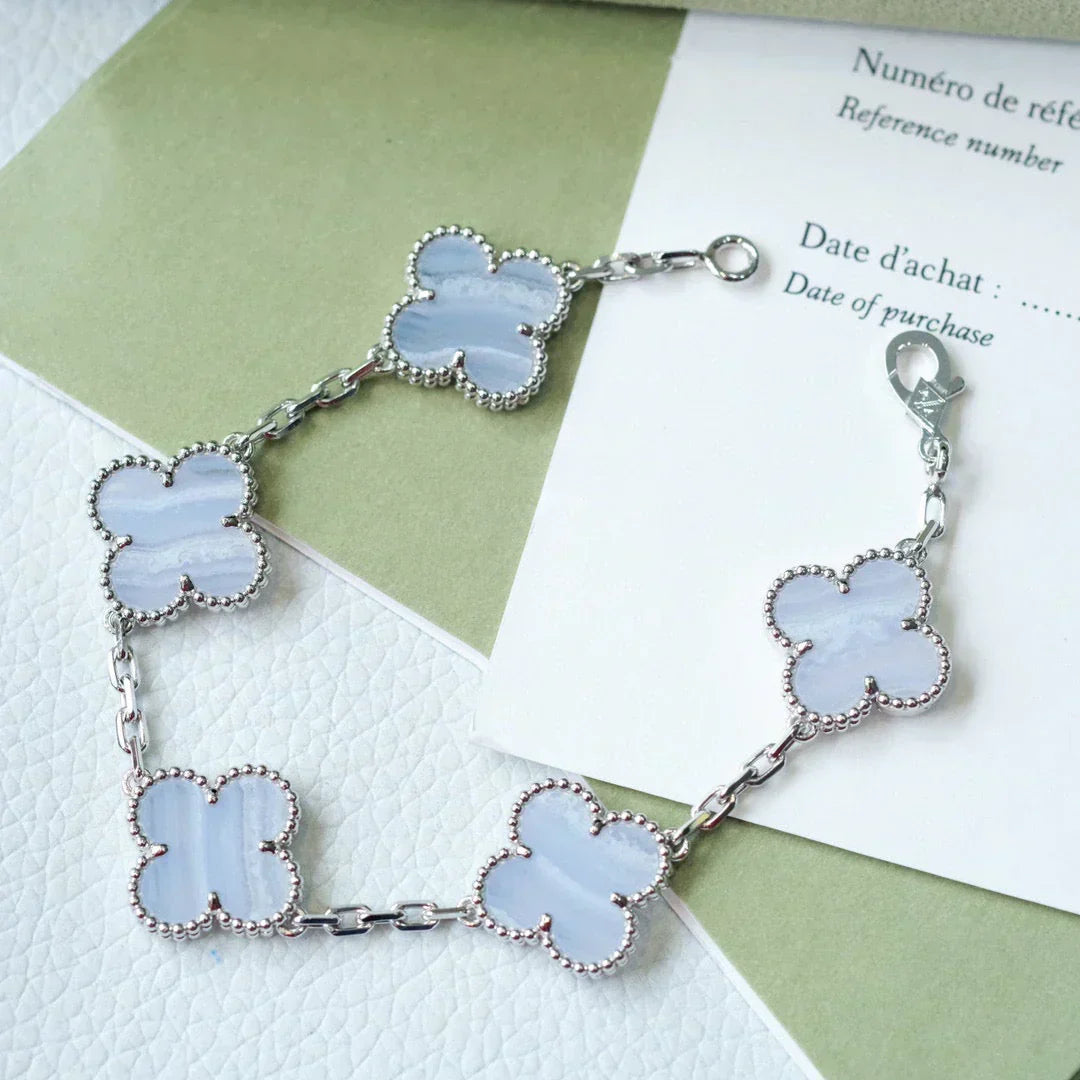 [⭐JeweliWhal] CLOVER 5 MOTIF PURPLE CHALCEDONY BRACELET COLLECTION