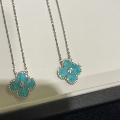 [⭐JeweliWhal]CLOVER 15MM DIAMOND SVRES PORCELAIN  NECKLACE SILVER