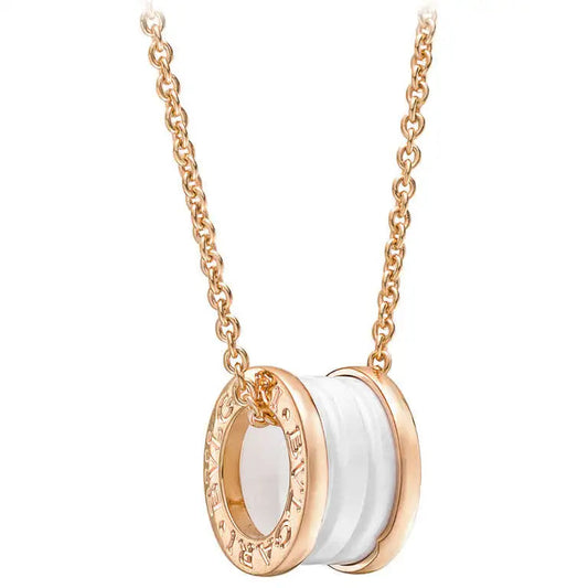 [⭐JeweliWhal]ZERO 1 WHITE CERAMIC PINK GOLD DIAMOND NECKLACE