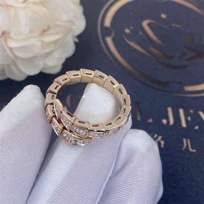 [⭐JeweliWhal]SERPENTI RING PINK GOLD DIAMOND PAVED 4MM
