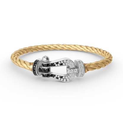 [⭐JeweliWhal]FORCE LARGE HORSESHOE BLACK WHITE DIAMOND BRACELET SILVER