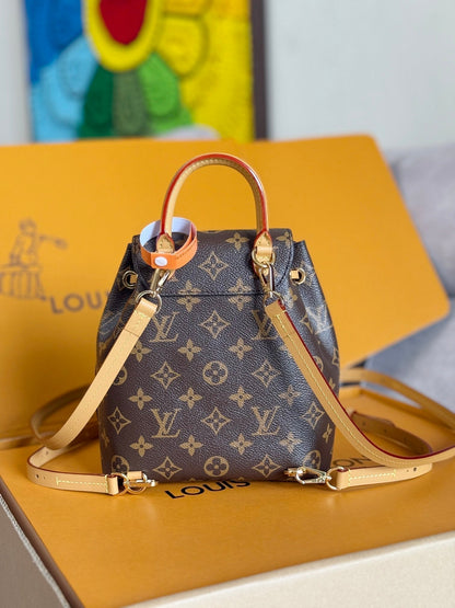LV 25S MONTSOURIS MINI 20 IN BROWN MONOGRAM CANVAS LEATHER TRIM GOLD HARDWARE