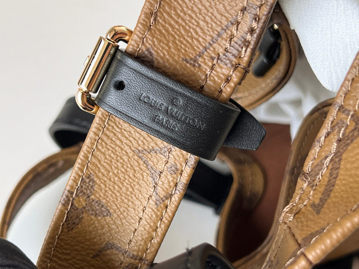 LV 25S ATLANTIS BB 17 IN CARAMEL BEIGE MONOGRAM COATED CANVAS LEATHER TRIM BLACK