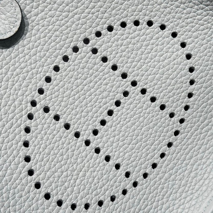 HERMES 25S MINI EVELYNE 18 IN MIST BLUE PATTERNED STRAP CALFSKIN SILVER HARDWARE