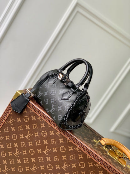 SPEEDY BAG 18 IN BLACK MONOGRAM COATED CANVAS BLACK HARDWARE