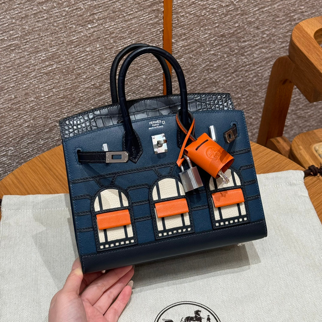 BIRKIN FAUBOURG TOUCH 20 IN NAVY BLUE CALFSKIN WITH SILVER HARDWARE (MADE-TO-ODER)
