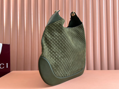 B LARGE SHOULDER BAG 49 IN ARMY GREEN GG EMBOSSED SUEDE