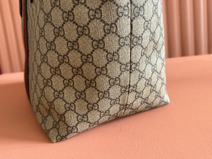 GG OPHIDIA MEDIUM TOTE BAG 31 BEIGE AND DARK BROWN CANVAS