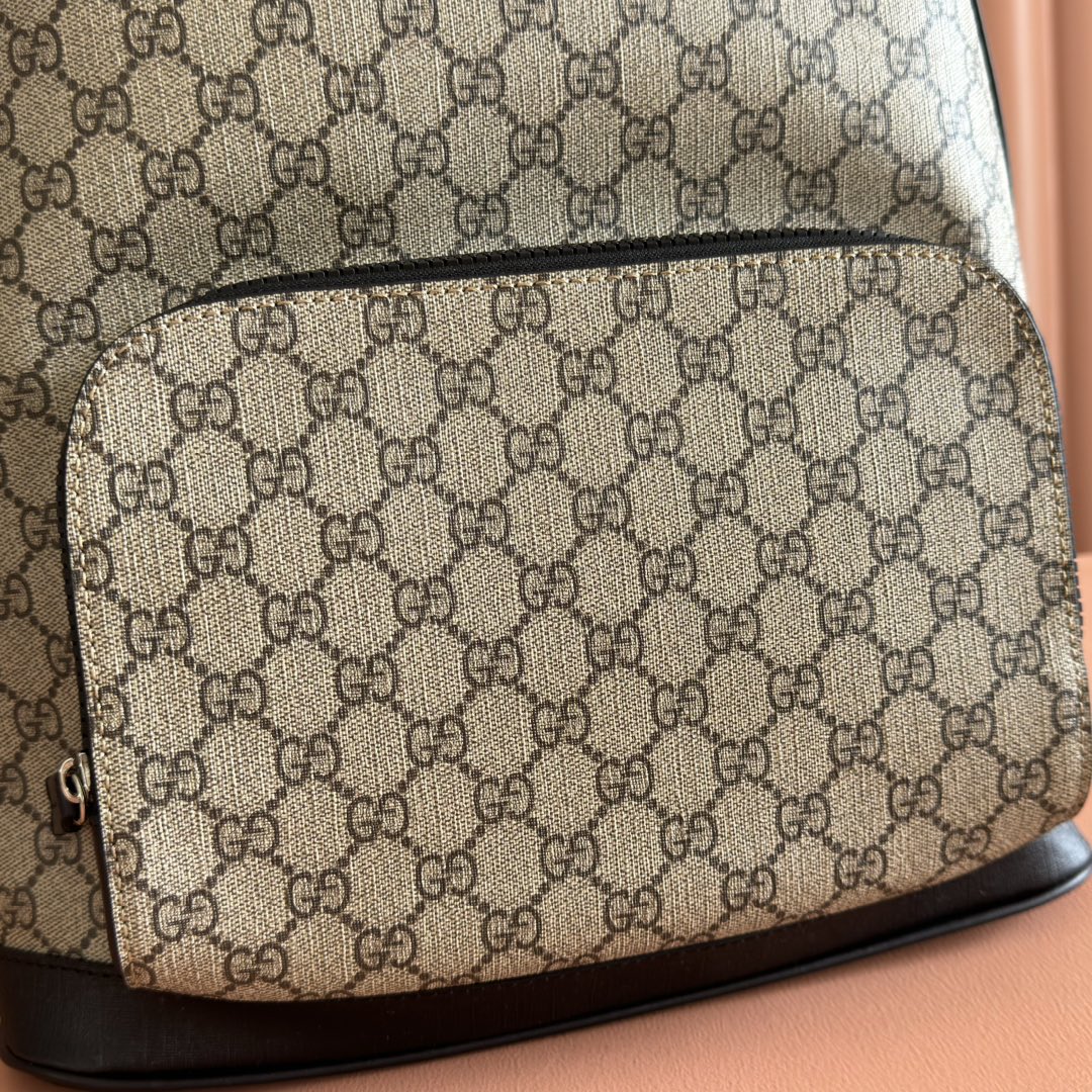 EMBOSSED BACKPACK 40 IN BEIGE AND DARK BROWN CALFSKIN