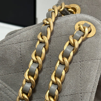 CC 25 HANDBAG 30 IN NATURAL GREY SUEDE GOLD HARDWARE