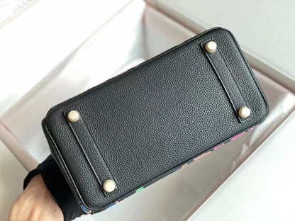 BIRKIN 25 BAG IN BLACK CALFSKIN WITH COLORFUL STICKER (MADE-TO-ODER)
