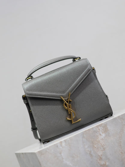 CASSANDRA MINI TOP HANDLE BAG 20 IN GRAY CALFSKIN GOLD HARDWARE