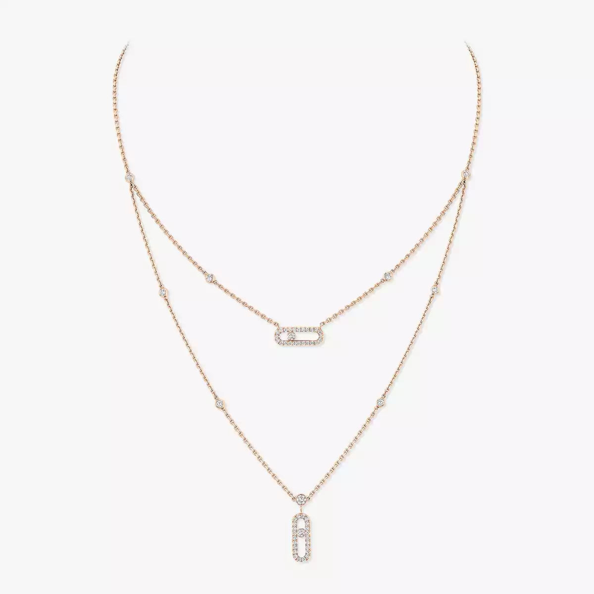 [⭐JeweliWhal]2 Rows Rose Gold Diamond Pave_ Necklace Move Uno