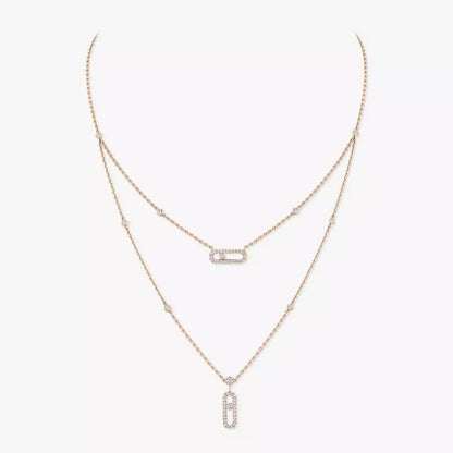 [⭐JeweliWhal]2 Rows Rose Gold Diamond Pave_ Necklace Move Uno