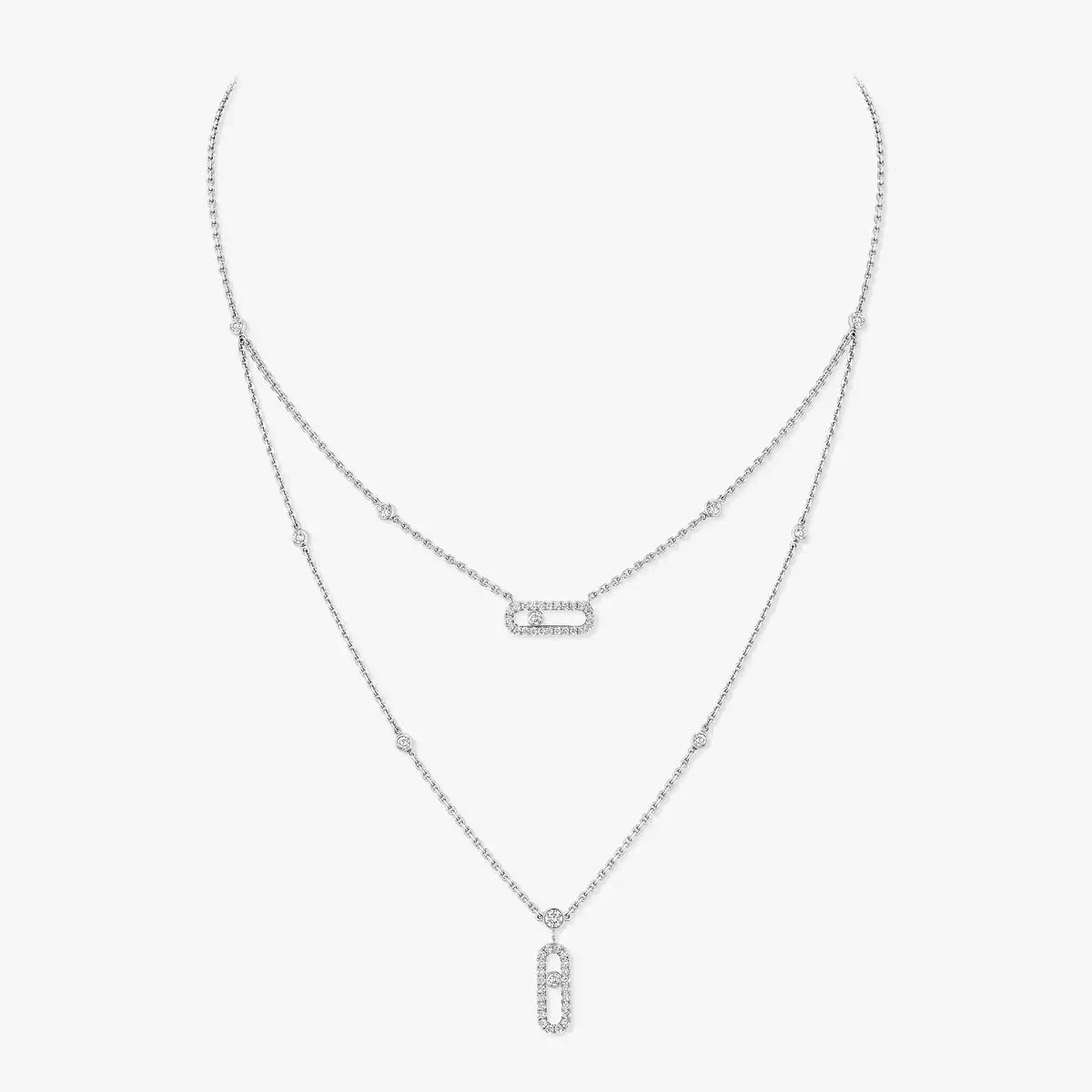 [⭐JeweliWhal]2 Rows Rose Gold Diamond Pave_ Necklace Move Uno