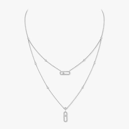 [⭐JeweliWhal]2 Rows Rose Gold Diamond Pave_ Necklace Move Uno