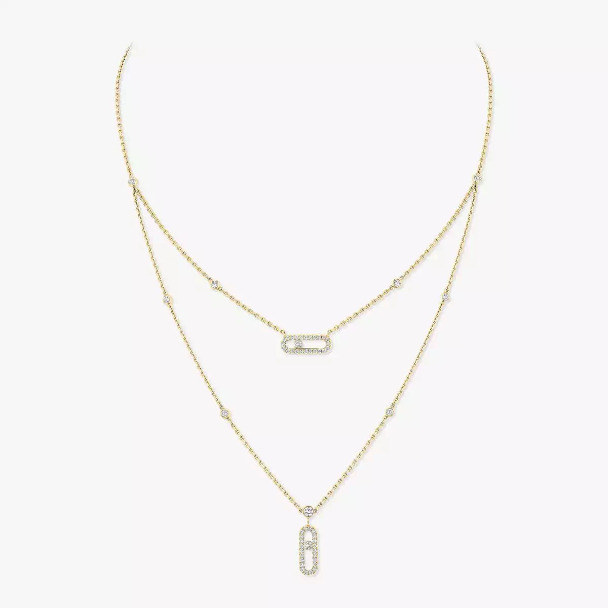 [⭐JeweliWhal]2 Rows Rose Gold Diamond Pave_ Necklace Move Uno