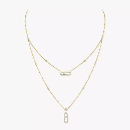 [⭐JeweliWhal]2 Rows Rose Gold Diamond Pave_ Necklace Move Uno